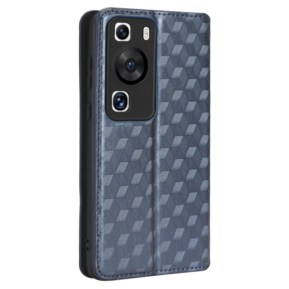 Huawei P60 / P60 Pro Rhombus Imprint PU-läderfodral med fällbart stativ, plånboksfodral