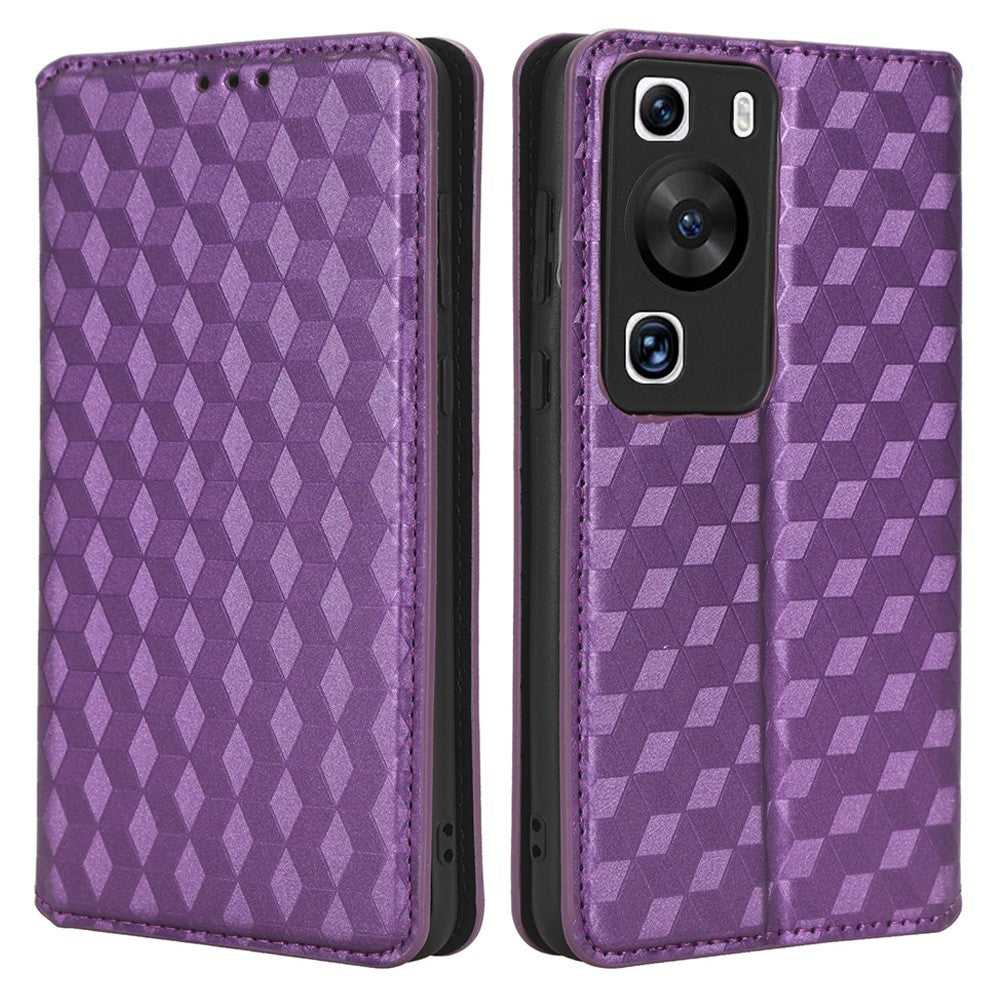 Huawei P60 / P60 Pro Rhombus Imprint PU-läderfodral med fällbart stativ, plånboksfodral