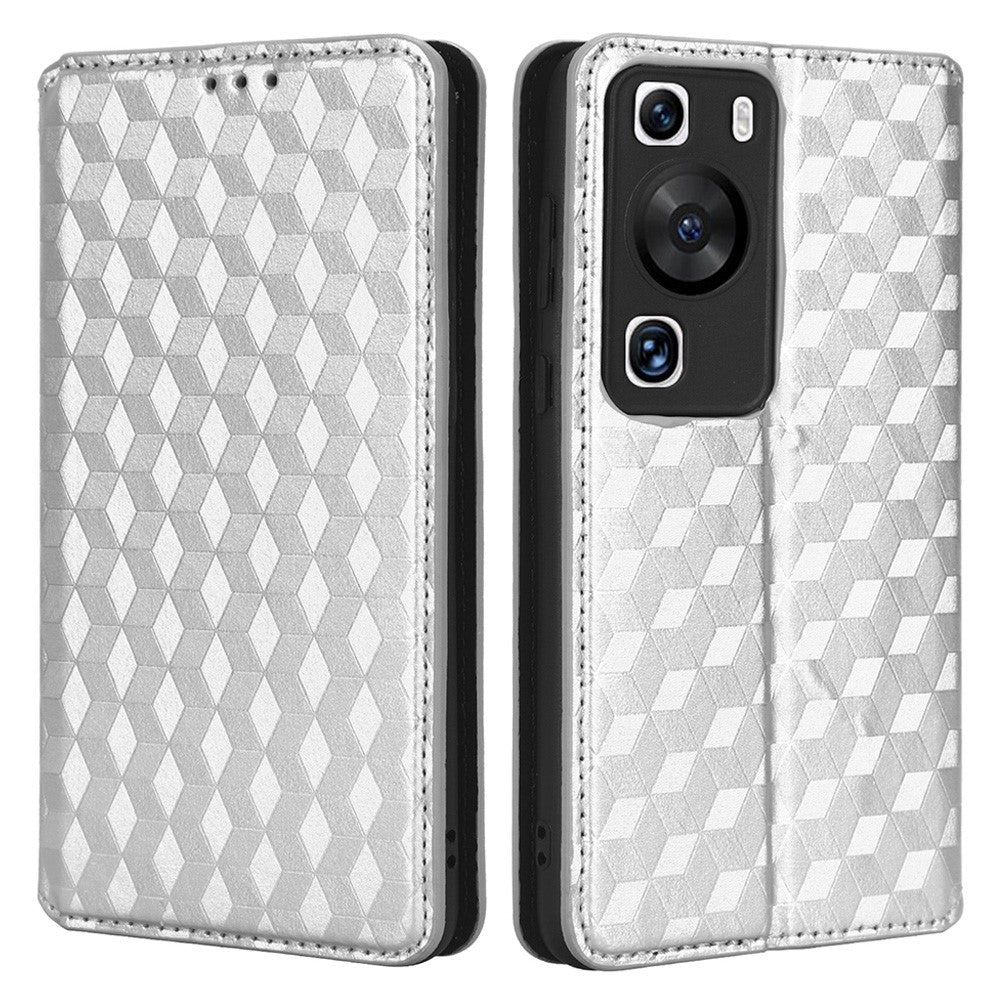 Huawei P60 / P60 Pro Rhombus Imprint PU-läderfodral med fällbart stativ, plånboksfodral