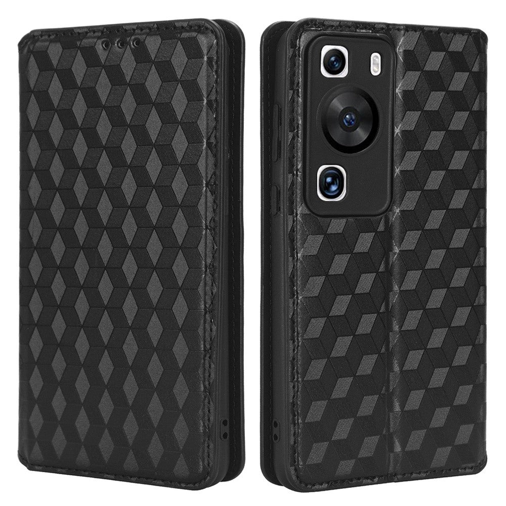 Huawei P60 / P60 Pro Rhombus Imprint PU-läderfodral med fällbart stativ, plånboksfodral