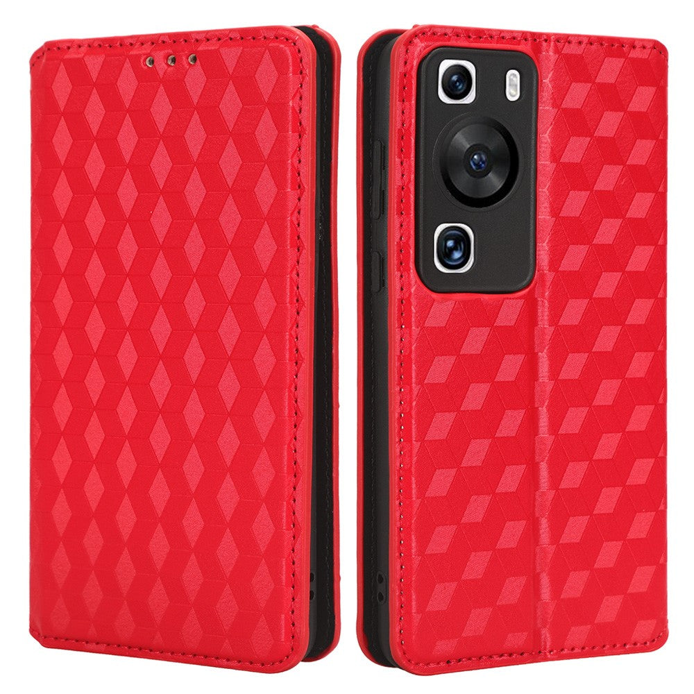 Huawei P60 / P60 Pro Rhombus Imprint PU-läderfodral med fällbart stativ, plånboksfodral