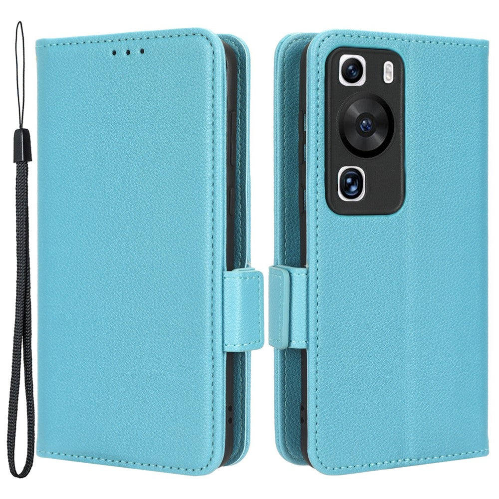 For Huawei P60 / P60 Pro Litchi Texture PU Leather Wallet Protective Case Stand Phone Cover with Strap