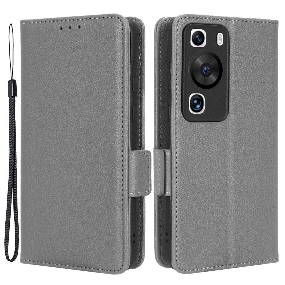 Huawei P60 / P60 Pro Litchi Texture PU Läder Plånboksfodral Skyddande Stativ mobilfodral med Rem