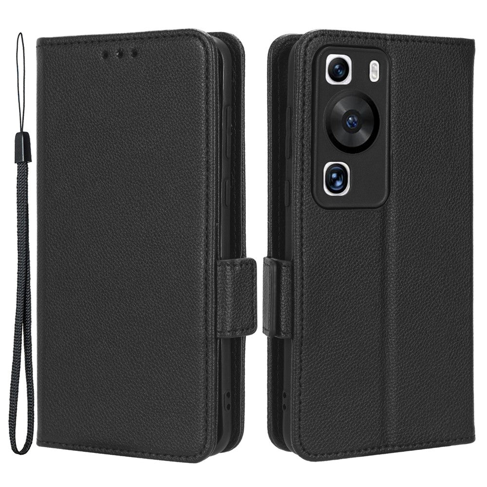 Huawei P60 / P60 Pro Litchi Texture PU Läder Plånboksfodral Skyddande Stativ mobilfodral med Rem