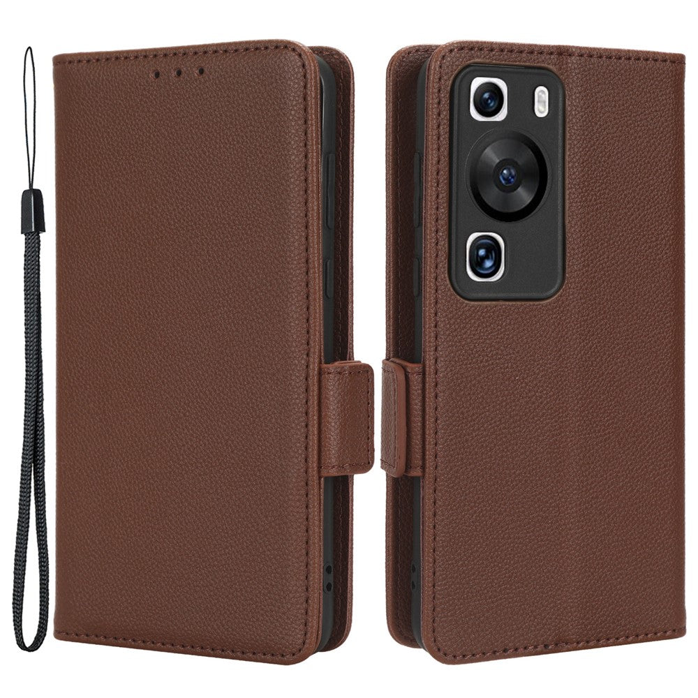 Huawei P60 / P60 Pro Litchi Texture PU Läder Plånboksfodral Skyddande Stativ mobilfodral med Rem