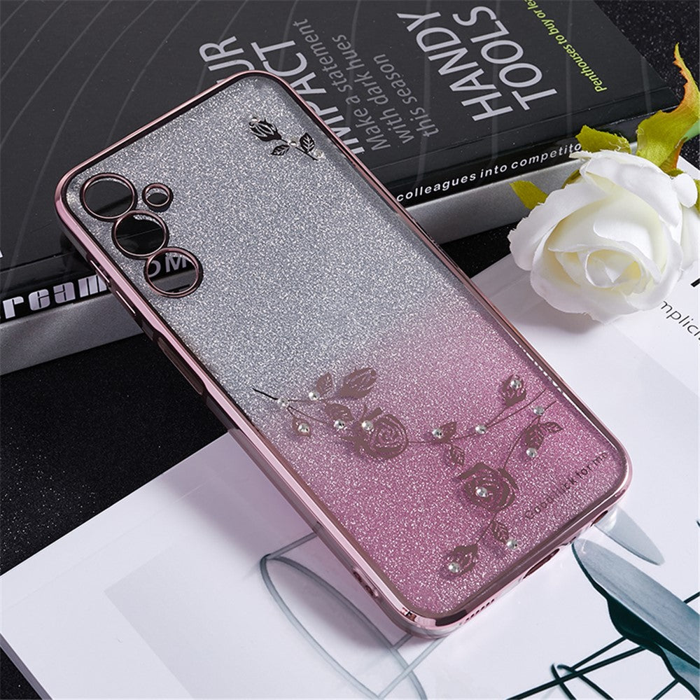KADEM Til Samsung Galaxy A24 4G (162.1 x 77.6 x 8.3mm) Blomstret Telefoncover Rhinestone-dekoreret Gradient Glitter TPU Cover