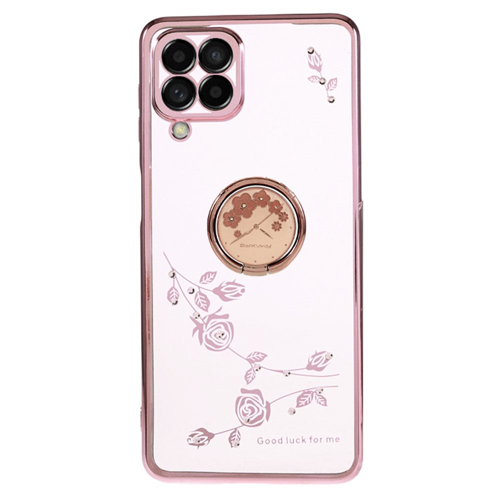 KADEM For Samsung Galaxy M53 5G Phone Case with Kickstand Electroplating Flower Pattern Rhinestone Phone Cover