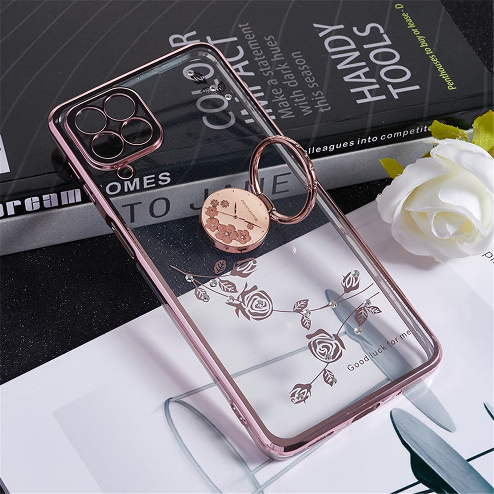 KADEM For Samsung Galaxy M53 5G Phone Case with Kickstand Electroplating Flower Pattern Rhinestone Phone Cover
