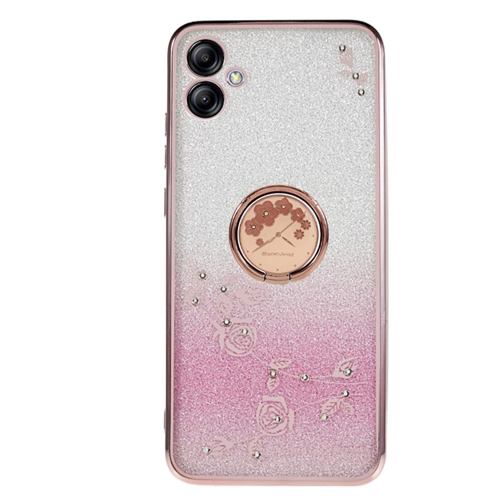 KADEM For Samsung Galaxy A04e 4G / M04 4G / F04 4G Rhinestone Phone Case Flower Pattern Kickstand Glitter Gradient TPU Cover