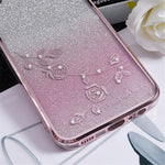 KADEM For Samsung Galaxy A04e 4G / M04 4G / F04 4G Rhinestone Phone Case Flower Pattern Kickstand Glitter Gradient TPU Cover