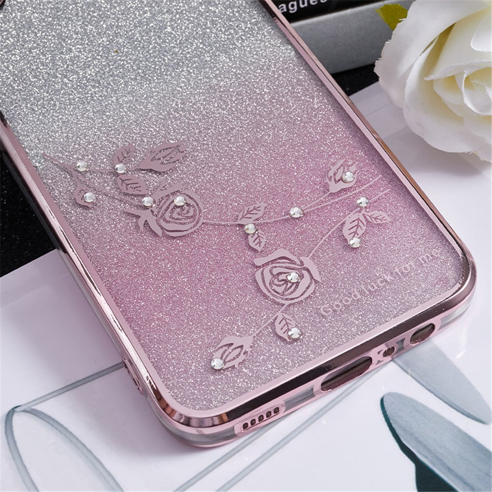 KADEM For Samsung Galaxy A04e 4G / M04 4G / F04 4G Rhinestone Phone Case Flower Pattern Kickstand Glitter Gradient TPU Cover