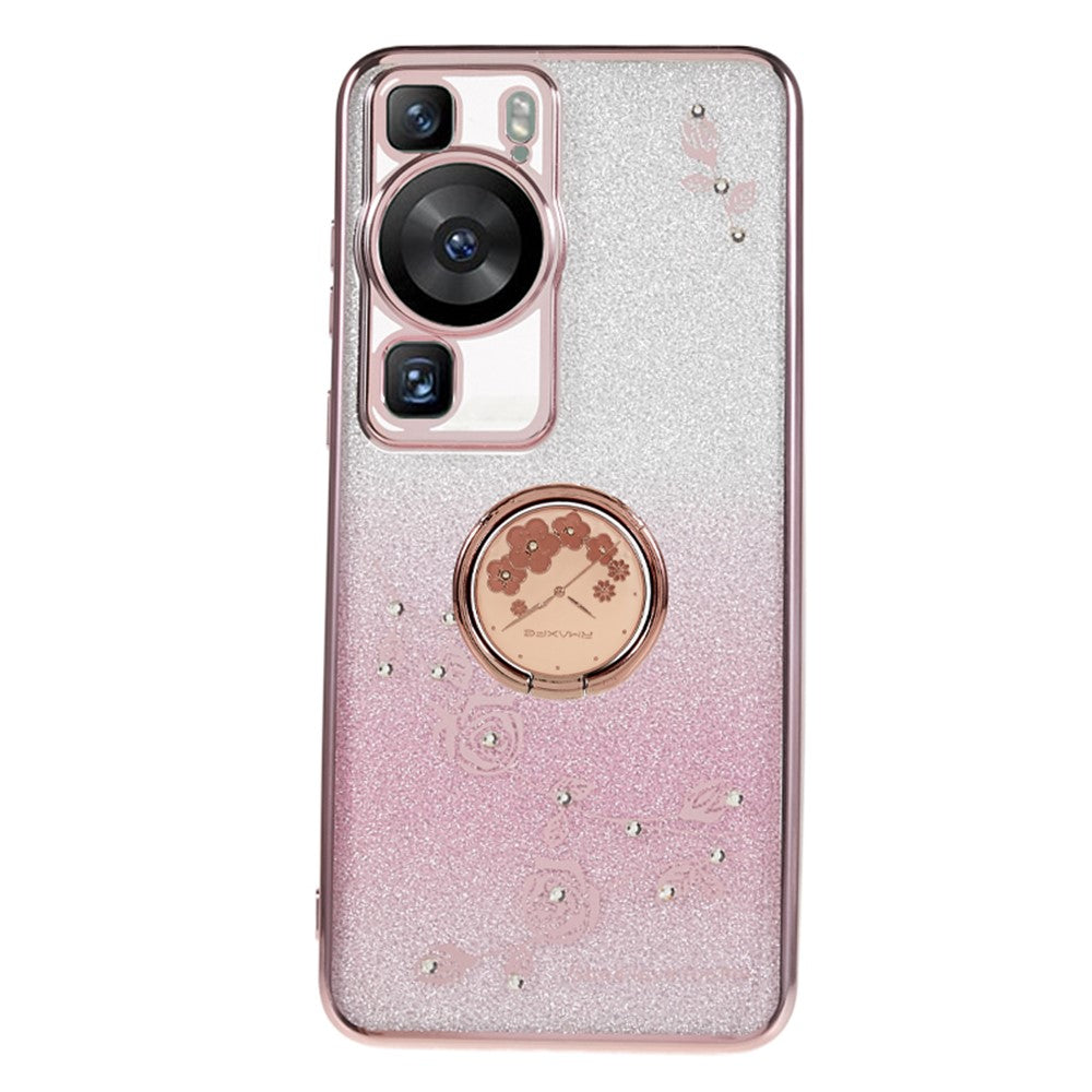 KADEM För Huawei P60 Blommönster Stativ TPU-skal Strass Gradient Glitter TPU-skydd
