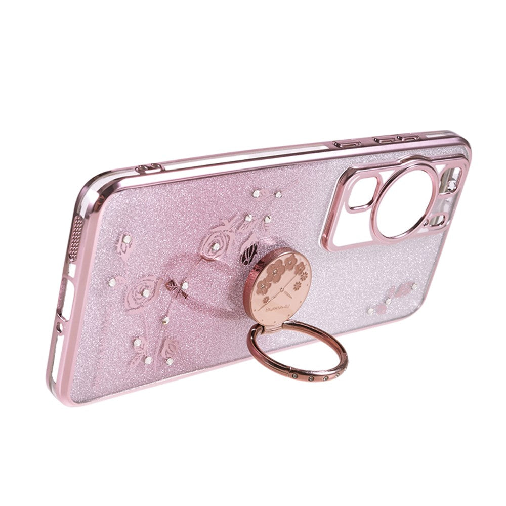 KADEM For Huawei P60 Flower Pattern Kickstand TPU Case Rhinestone Gradient Glitter TPU Cover