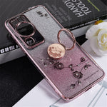 KADEM För Huawei P60 Blommönster Stativ TPU-skal Strass Gradient Glitter TPU-skydd