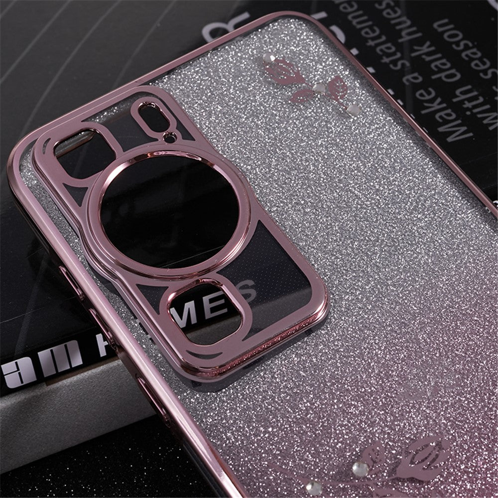 KADEM För Huawei P60 Blommönster Stativ TPU-skal Strass Gradient Glitter TPU-skydd