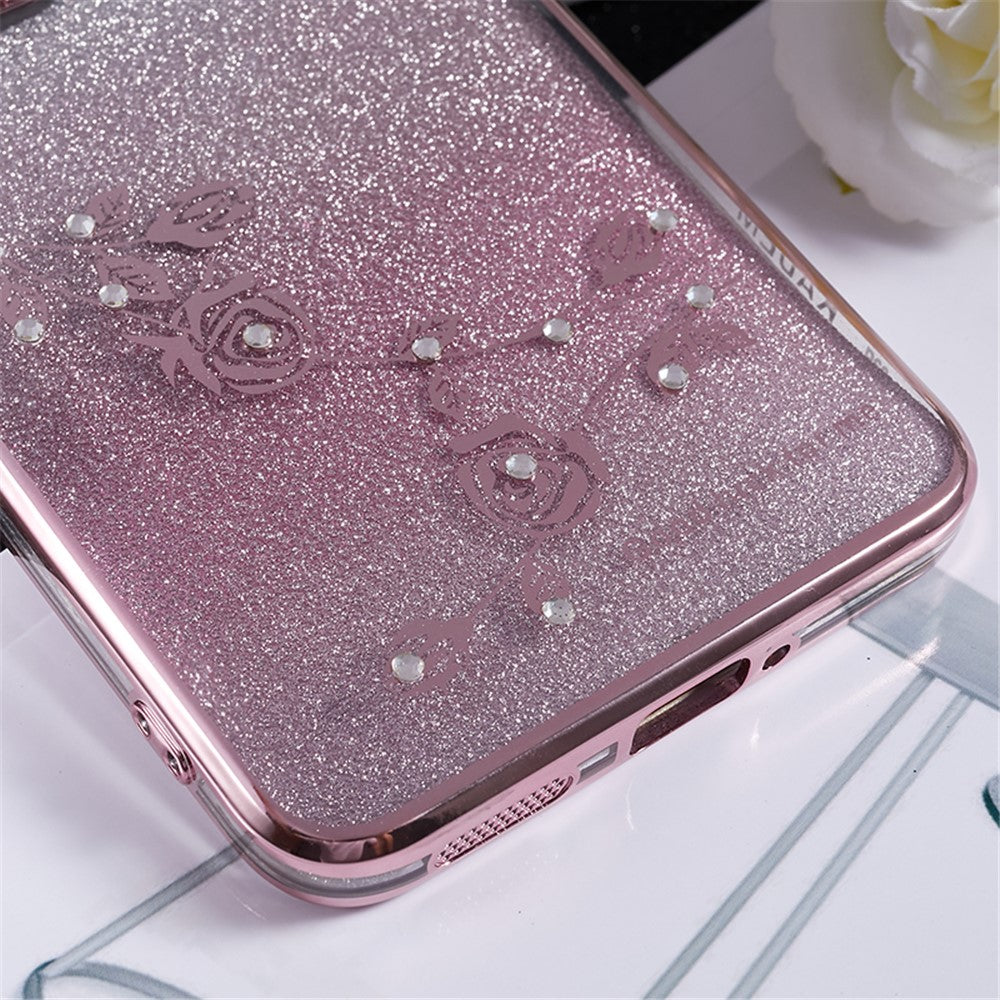 KADEM For Huawei P60 Flower Pattern Kickstand TPU Case Rhinestone Gradient Glitter TPU Cover