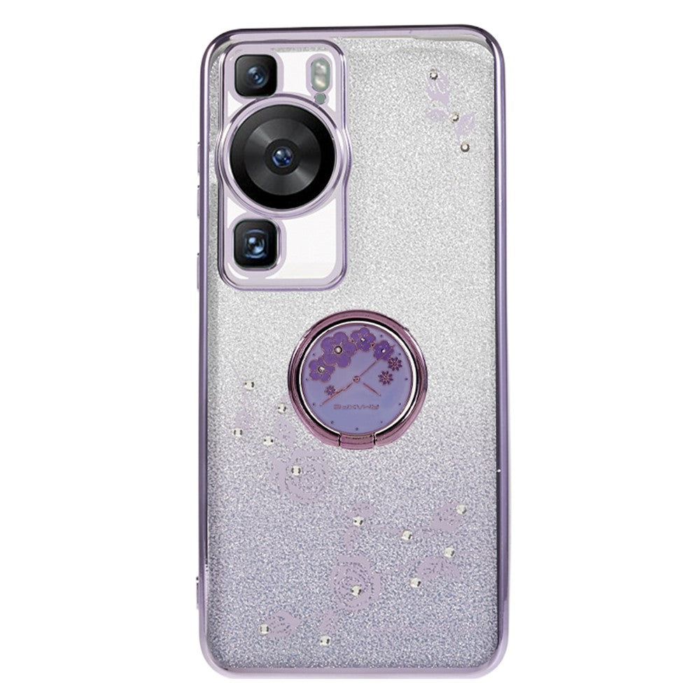 KADEM För Huawei P60 Blommönster Stativ TPU-skal Strass Gradient Glitter TPU-skydd