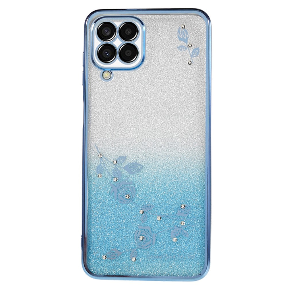 KADEM For Samsung Galaxy M33 5G (Global Version) Gradient Glitter TPU Case Flower Pattern Bling Rhinestone Cover