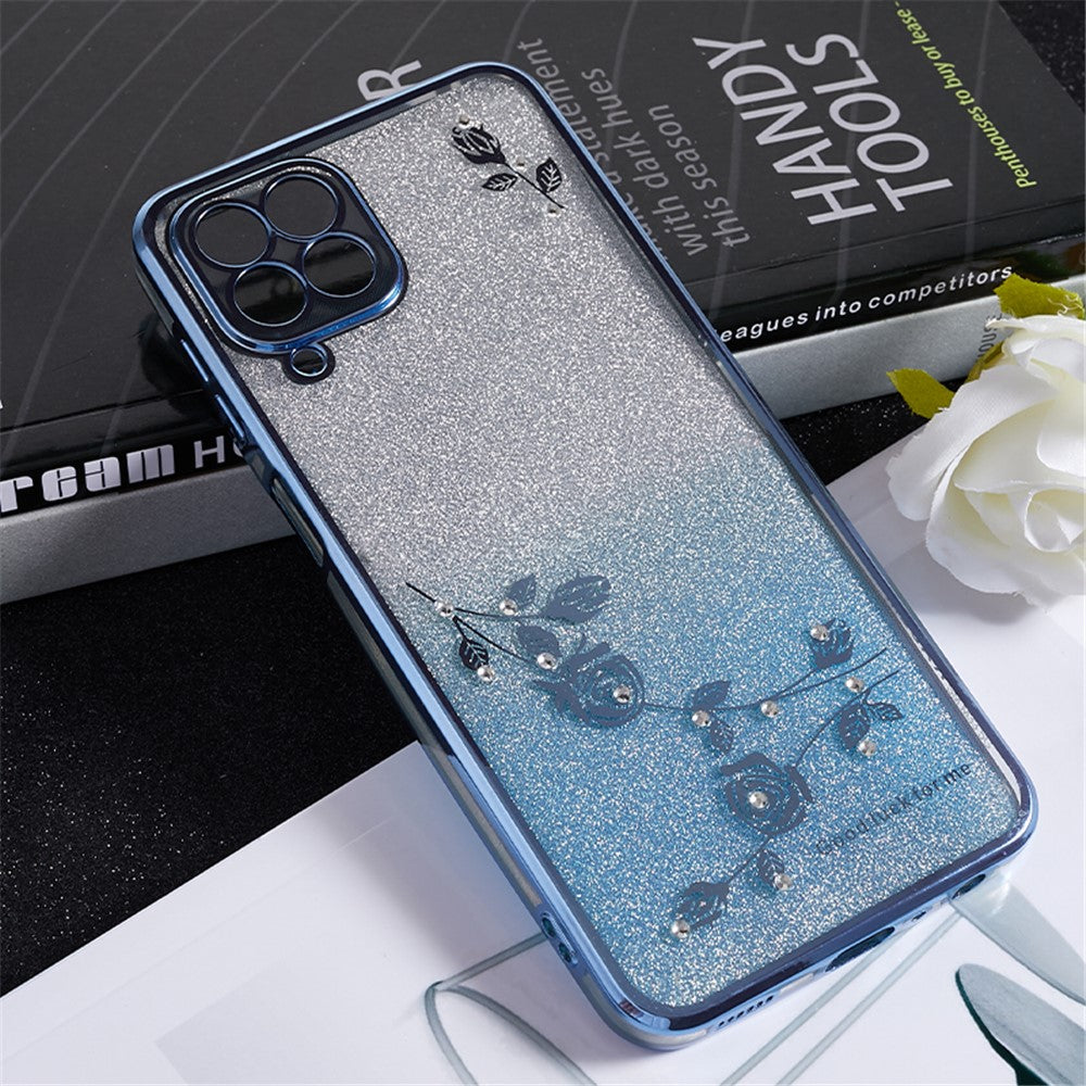 KADEM For Samsung Galaxy M33 5G (Global Version) Gradient Glitter TPU Case Flower Pattern Bling Rhinestone Cover