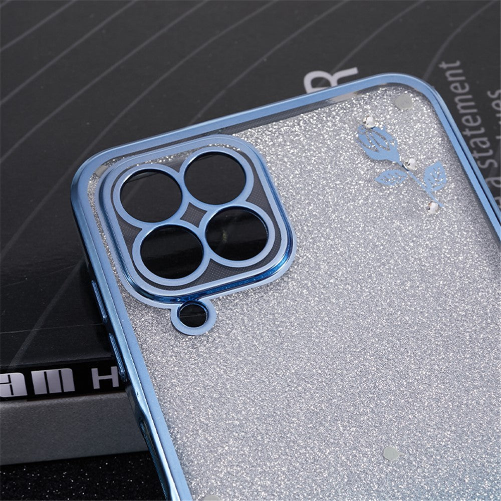 KADEM For Samsung Galaxy M33 5G (Global Version) Gradient Glitter TPU Case Flower Pattern Bling Rhinestone Cover
