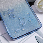 KADEM For Samsung Galaxy M33 5G (Global Version) Gradient Glitter TPU Case Flower Pattern Bling Rhinestone Cover