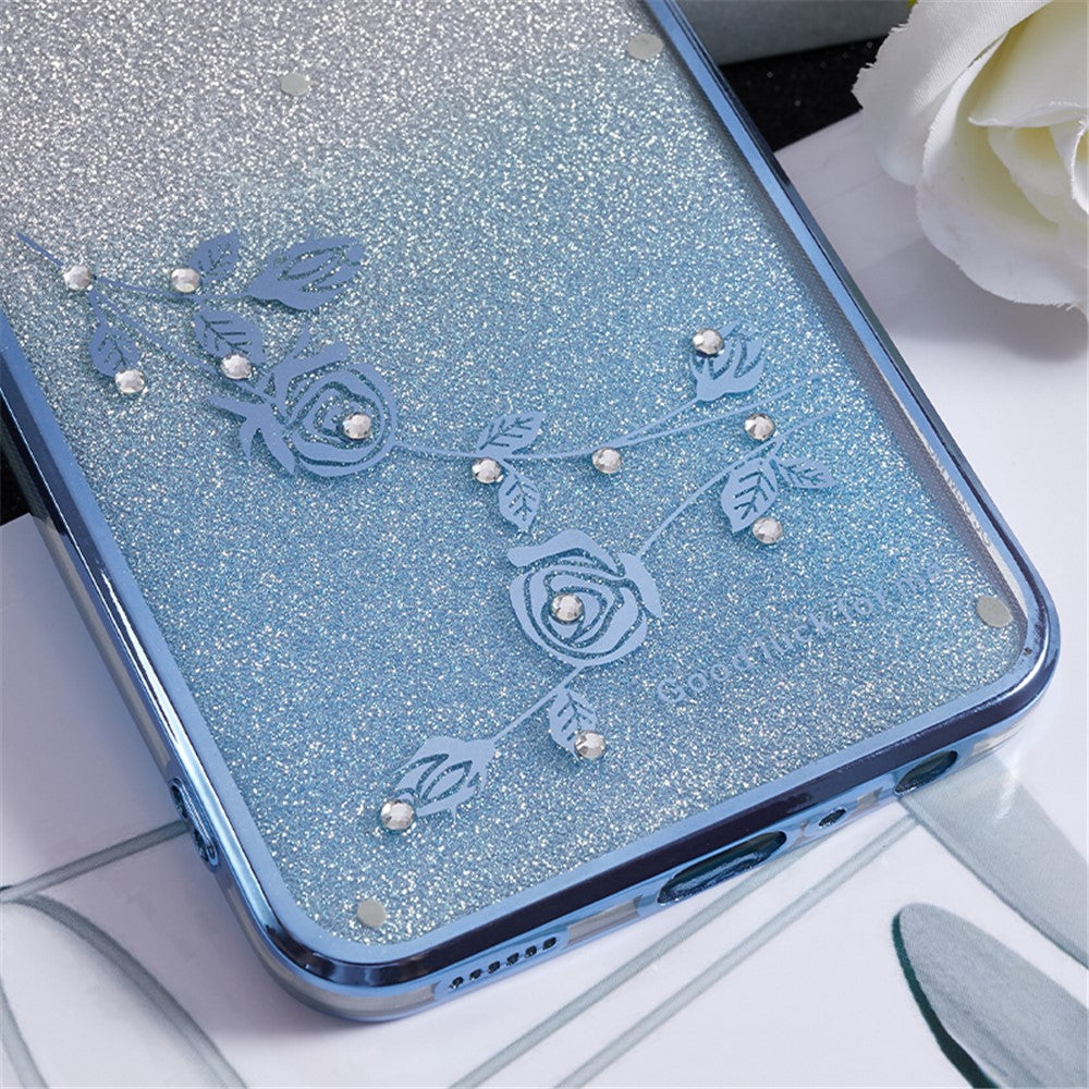KADEM For Samsung Galaxy M33 5G (Global Version) Gradient Glitter TPU Case Flower Pattern Bling Rhinestone Cover