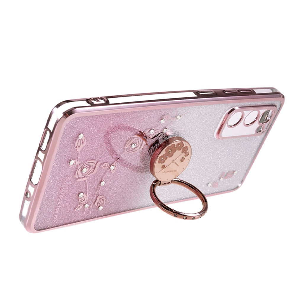 KADEM För Samsung Galaxy S20 FE / FE 5G / FE 2022 / S20 Lite Strass Stativ mobilskal Blommönster Gradient Glitter TPU Skal