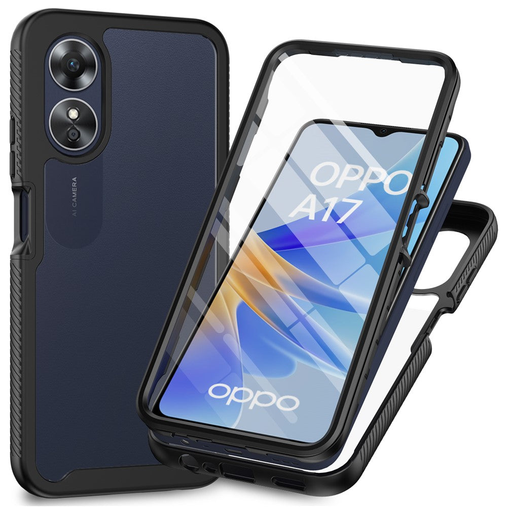 Oppo A17 4G Stötsäkert PC+TPU mobilskal Transparent mobilskal med PET Skärmskydd