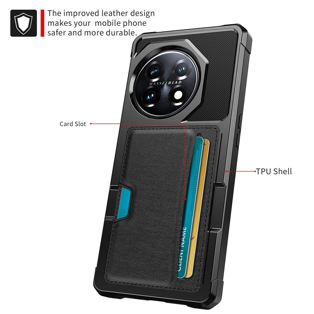 OnePlus 11 5G stötsäkert skal ZM02 PU-läderbelagt fallskyddande TPU-mobilskal med kortplats