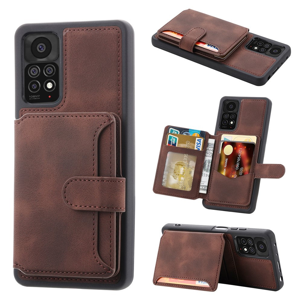 For Xiaomi Redmi Note 11 4G (Qualcomm) / Note 11S 4G RFID Blocking Phone Case Kickstand Wallet Leather+TPU Cover