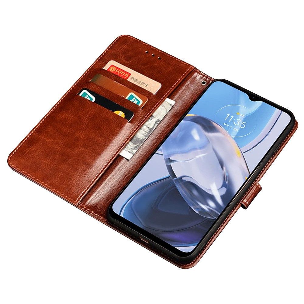 IDEWEI Til Motorola Moto E13 4G Pung Telefoncover Crazy Horse Tekstur Stativ PU Læder Cover