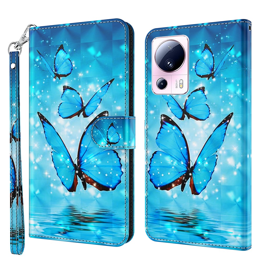 For Xiaomi 13 Lite / Civi 2 5G PU Leather Wallet Phone Case 3D Pattern Printing Phone Stand Cover with Strap