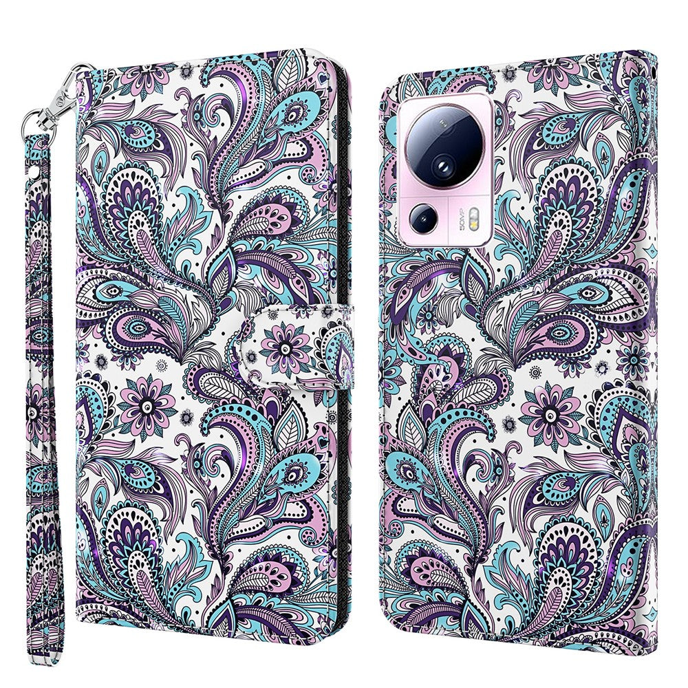 For Xiaomi 13 Lite / Civi 2 5G PU Leather Wallet Phone Case 3D Pattern Printing Phone Stand Cover with Strap