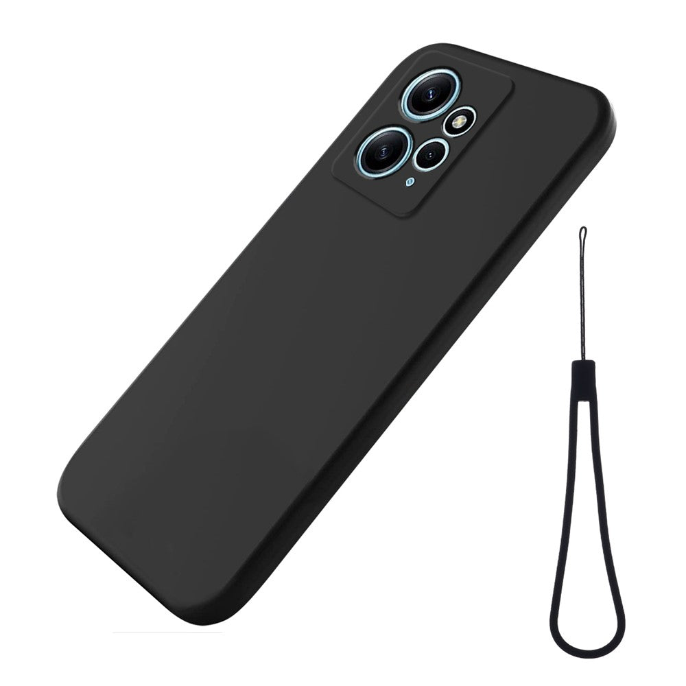 Phone Case for Xiaomi Redmi Note 12 4G , Liquid Silicone Soft Lining Drop-proof Cover with Strap