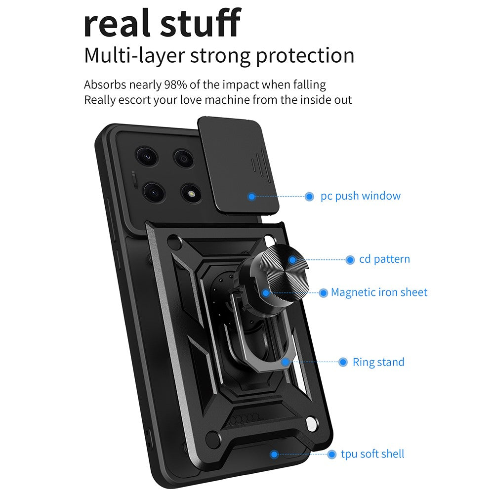 Til Honor X8a 4G Stødsikkert Kickstand PC+TPU Telefoncover med Skydelinsebeskyttelse