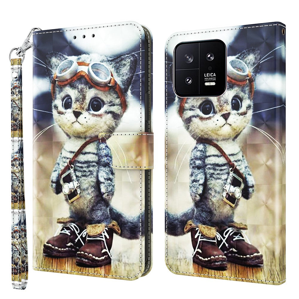 Xiaomi 13 5G PU-läder plånboksfodral med 3D-mönsterutskrift och rem