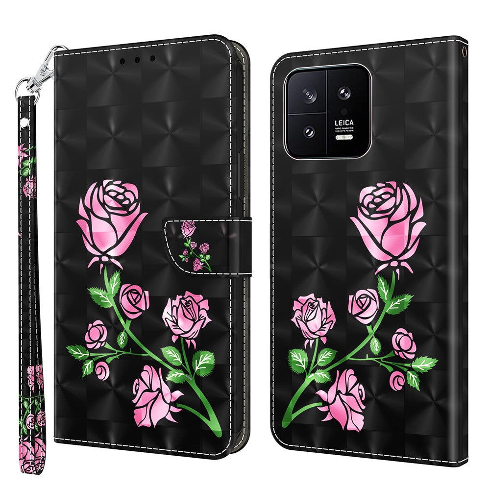Xiaomi 13 5G PU-läder plånboksfodral med 3D-mönsterutskrift och rem