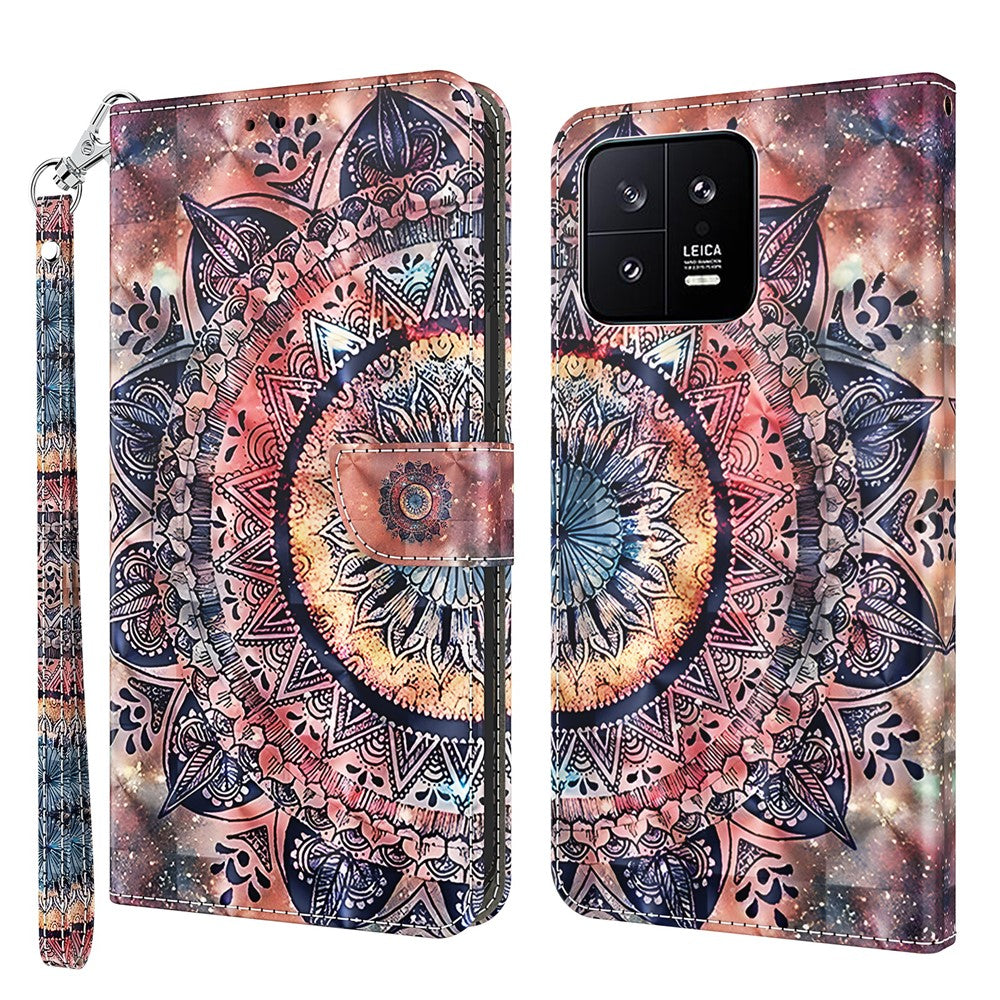 Xiaomi 13 5G PU-läder plånboksfodral med 3D-mönsterutskrift och rem