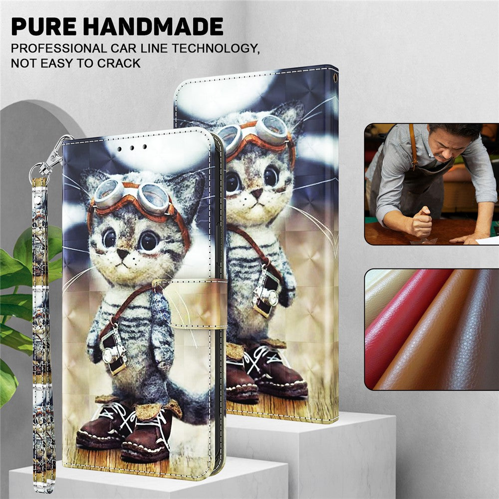 3D Pattern Printing Phone Case for Xiaomi 13 Pro 5G PU Leather Wallet Cover Anti-Drop Phone Shell with Strap