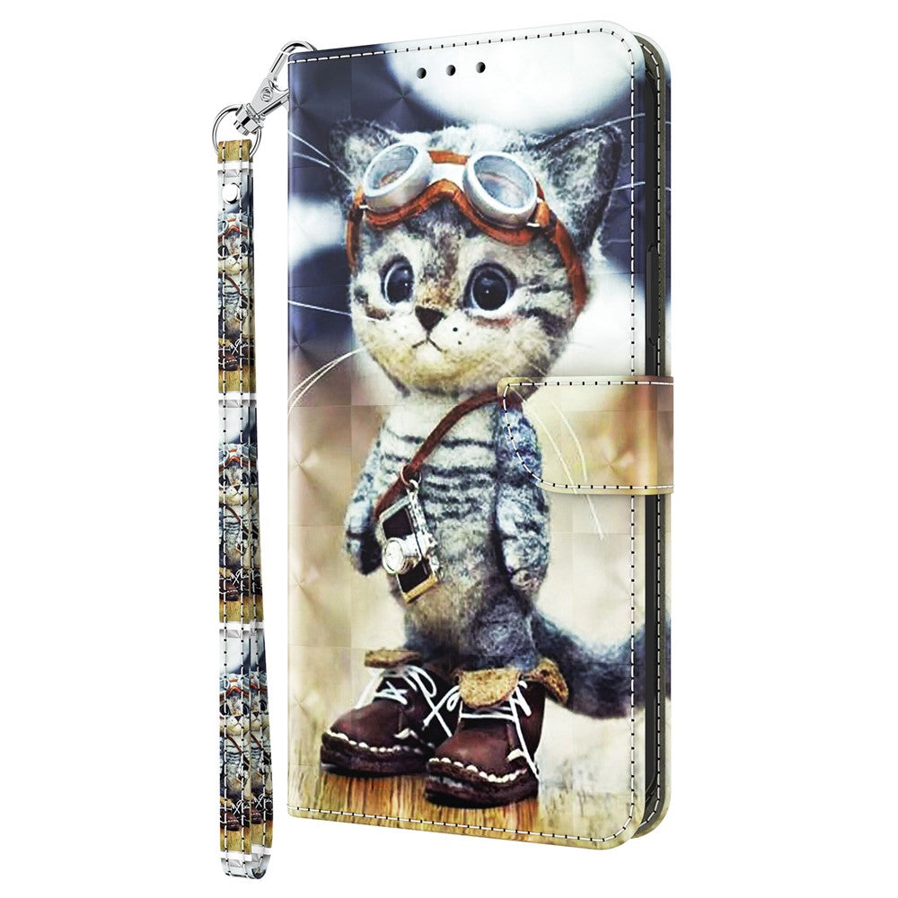 3D Pattern Printing Phone Case for Xiaomi 13 Pro 5G PU Leather Wallet Cover Anti-Drop Phone Shell with Strap