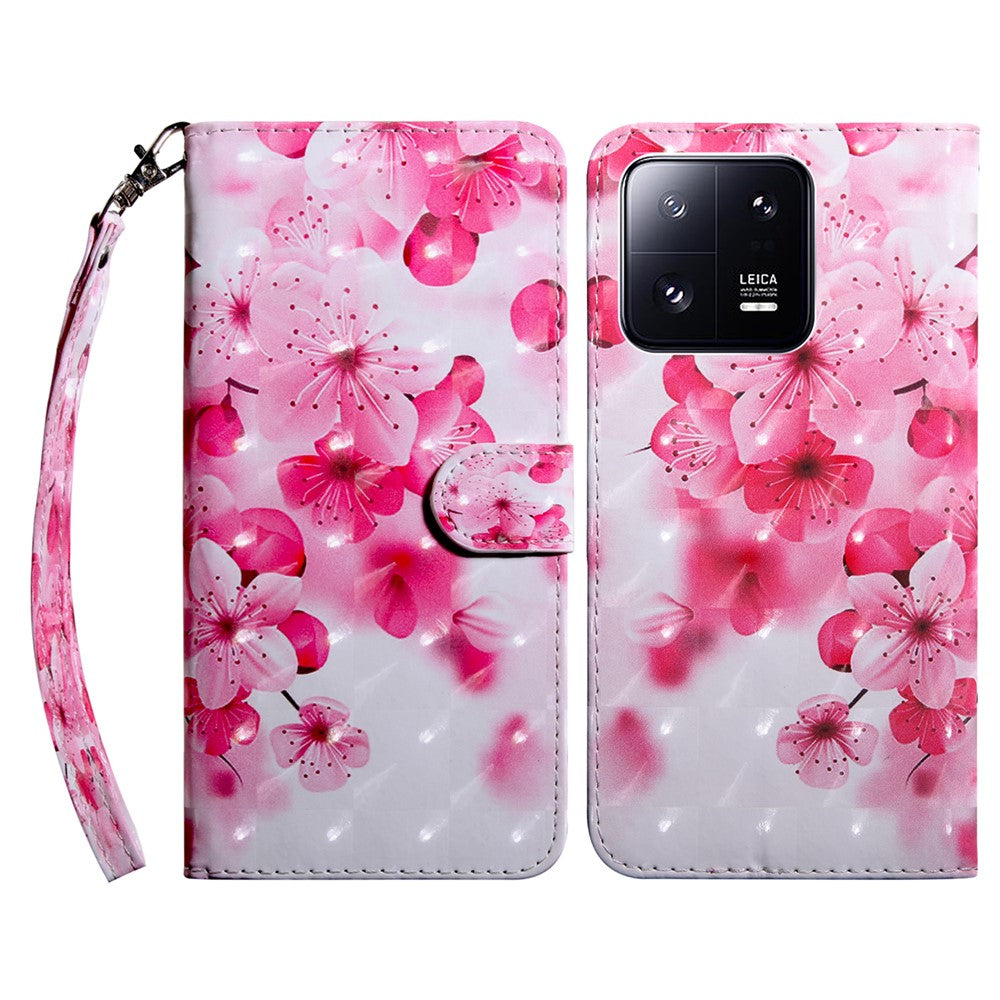 3D Pattern Printing Phone Case for Xiaomi 13 Pro 5G PU Leather Wallet Cover Anti-Drop Phone Shell with Strap