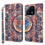3D Pattern Printing Phone Case for Xiaomi 13 Pro 5G PU Leather Wallet Cover Anti-Drop Phone Shell with Strap