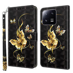 3D Pattern Printing Phone Case for Xiaomi 13 Pro 5G PU Leather Wallet Cover Anti-Drop Phone Shell with Strap