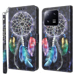 3D Pattern Printing Phone Case for Xiaomi 13 Pro 5G PU Leather Wallet Cover Anti-Drop Phone Shell with Strap