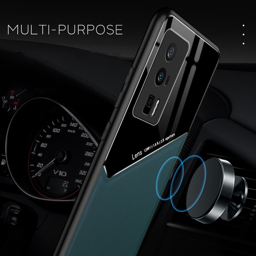 Xiaomi Poco F5 Pro 5G / Redmi K60 Pro 5G / K60 5G Läderbelagd TPU + PC-skal Magnetisk bilhållare mobilskal