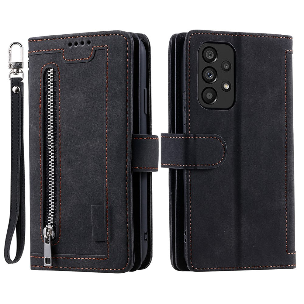 PU Læder Telefoncover til Samsung Galaxy A33 5G, Lynlåslomme 9 Kortlommer Telefoncover