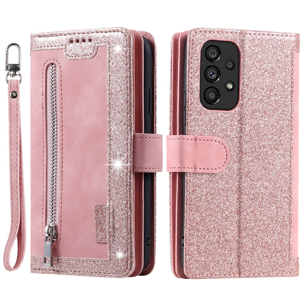 PU Læder Telefoncover til Samsung Galaxy A33 5G, Lynlåslomme 9 Kortlommer Telefoncover