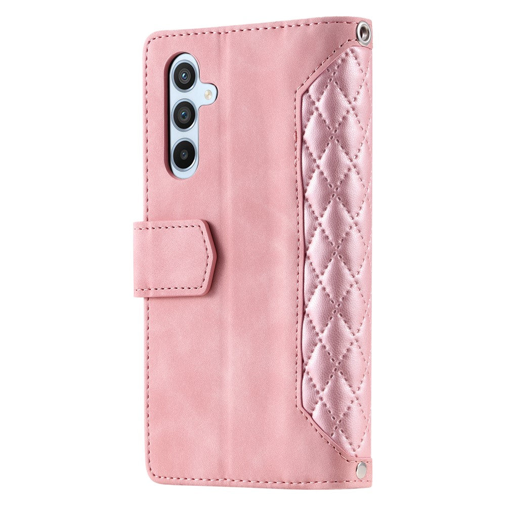 Samsung Galaxy A14 5G / 4G PU-lædercover med præget rombemønster, lynlås og pungcover med rem