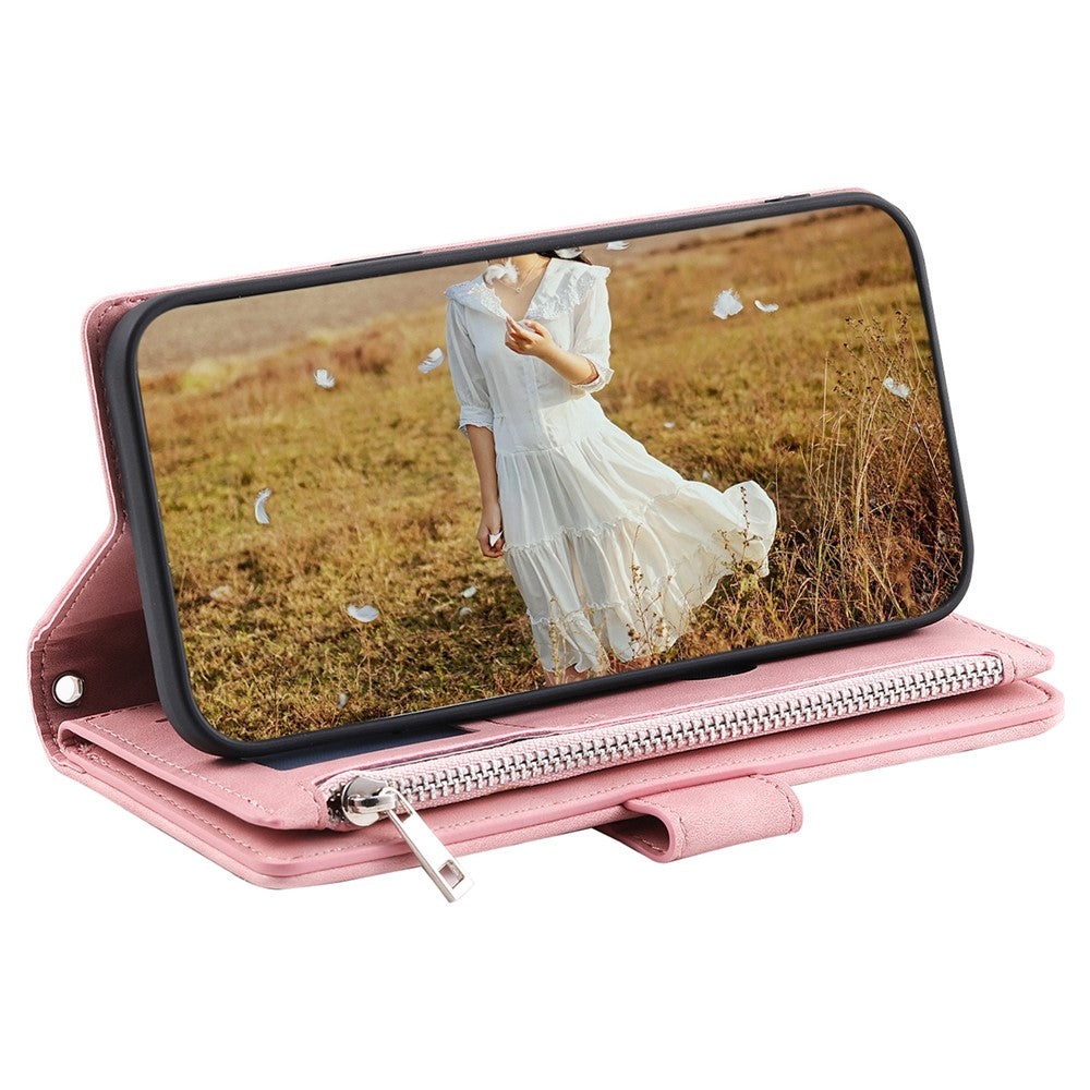 Samsung Galaxy A14 5G / 4G PU-lædercover med præget rombemønster, lynlås og pungcover med rem