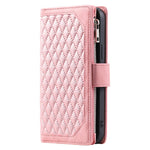 Samsung Galaxy A14 5G / 4G PU-lædercover med præget rombemønster, lynlås og pungcover med rem